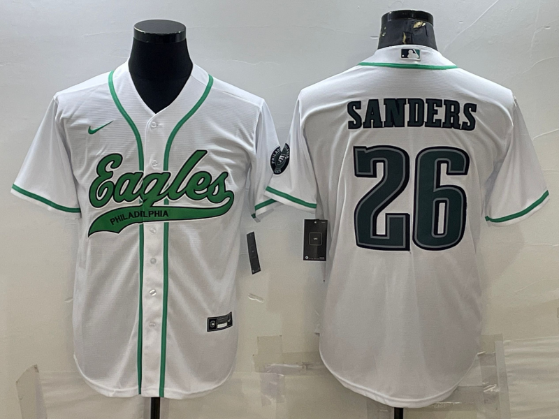 Men's White Philadelphia Eagles #26 Miles Sanders With Patch Cool Base Stitched Baseball Jersey